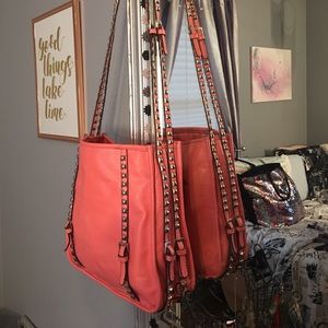 Large Coral crossbody with studded straps